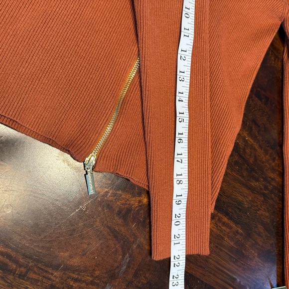 Alexia Admor Samantha Ribbed Double Zip Mock Neck Brown Classic Sweater Sz M - Picture 11 of 12